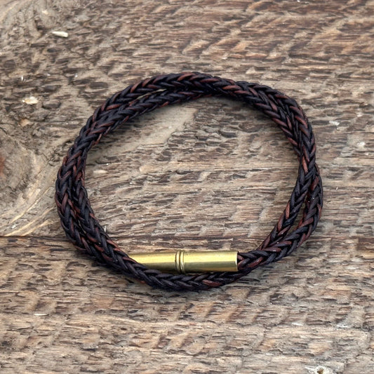 Flint Bracelet | Leather Braided .22 | Brown Double Wrap | Tres Cuervos